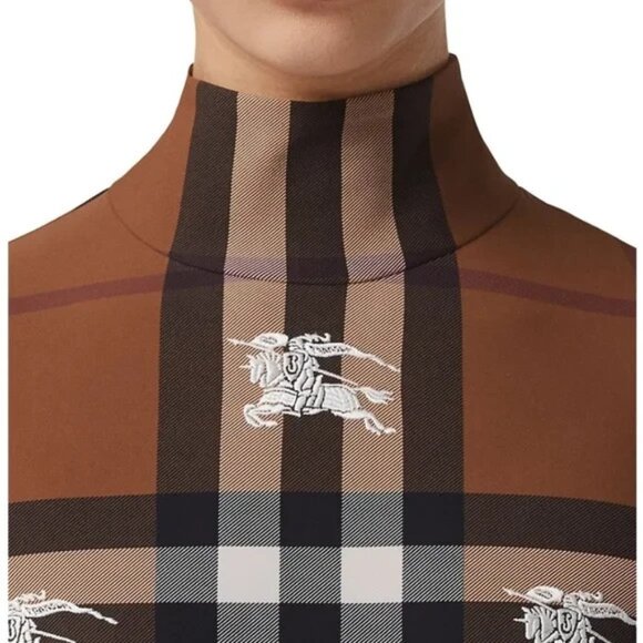 Burberry Plaid Logo-Print Check Embroidered C8 Stretch Jersey Bodysuit Sz M - Picture 8 of 17